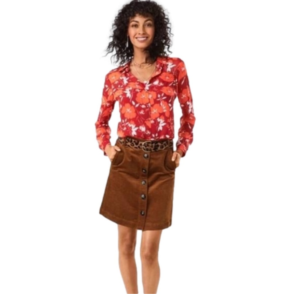 Cabi 3766 Hothouse Red Orange Floral Button-Up Blouse Sheer Lightweight  NWT